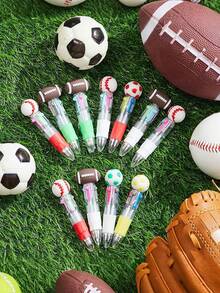 20支/套 可爱四合一多色迷你圆珠笔，生日派对趣味礼物，多种墨水颜色（足球、橄榄球、棒球、篮球） - 彩色 - 查看 3
