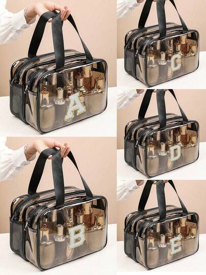 1pc Dual Layer Travel Makeup Bag, Multi-Functional PVC Toiletry Bag, Wet & Dry Separation Toiletry Organizer, Beauty Storage Pouch, Portable Cosmetics & Brush Holder, Waterproof Skincare Storage, Bathroom Beauty Organizer, Minimalist Style Handbag, Beach Bag