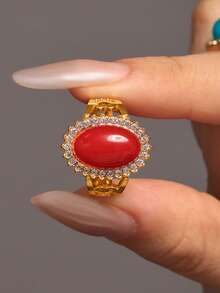 1pc Oval Resin Ring, Stainless Steel Fashion Personalized Ring, Women's Stainless Steel Ring, Women's Accessories, Summer Ring, Jewelry Gift, Beach Resort Ring