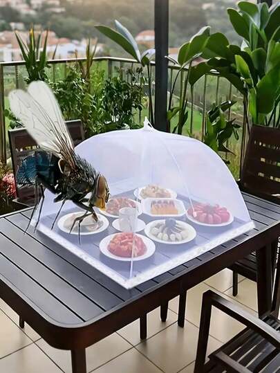 1 Piece Large Foldable Mesh Food Cover, White Nylon And Plastic, Foldable And Breathable Tent For Outdoor Dining, Camping, BBQs, Insect-Free Cooking Parties, Picnics, Ramadan. Perfect For Picnics, Barbecues, And Outdoor Gatherings. Insect-Proof. Transparent Mesh Design. Portable Food Pavilion (Color And Style Sent Randomly).