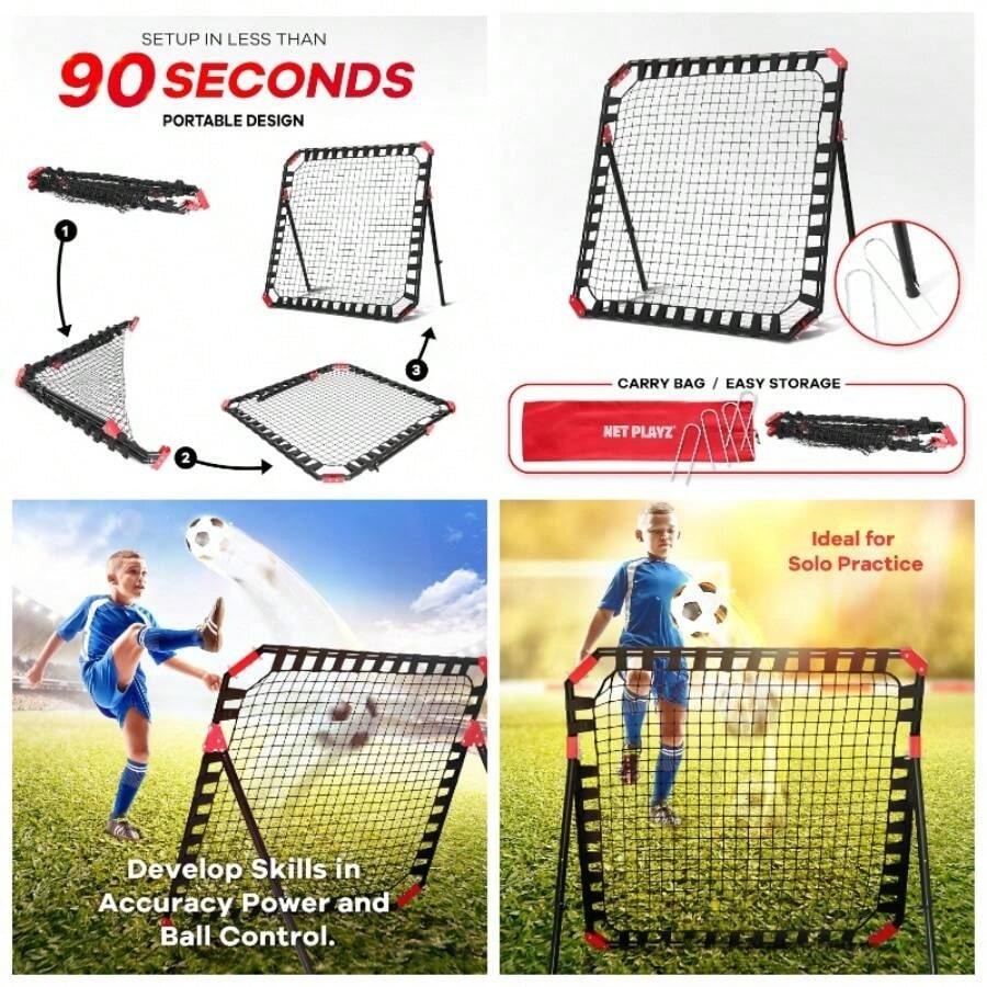 Soccer Rebounder - Training Gifts, Aids Equipment Teens Portable Kick - Back Rebound, Skills Trainer Exercises Practice - Black - View 1