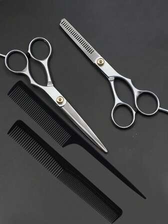 Professional Haircut Scissors - Haircutting Tool Set, Includes Haircutting Scissors, Comb And Thinning Scissors With Pointed Tail Comb, Suitable For Precise Styling Of All Hairstyles - Unisex, Normal Hair, Odorless, Curl-Enhancing, Haircutting Tools
