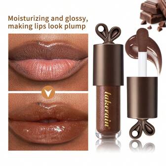 lakerain Brillo de labios de conejo brasileño, color chocolate, hidratante, brillante, chispeante, tinte de labios voluminizador, brillo de labios con acabado espejo, maquillaje
