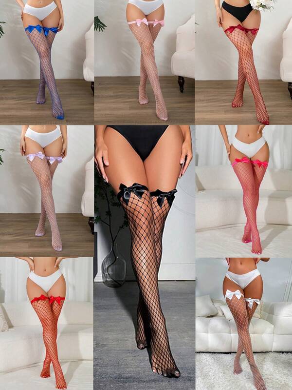 1 Pair Of Sexy, High-Elasticity, Tight-Fitting, Comfortable Long Stockings With A Bowknot , Perfect For Christmas, Valentine's Day, Anniversaries, Dates, Gifts, Honeymoons, And Creating A Sexy Look.