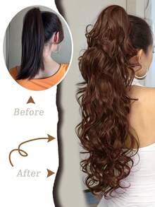 Synthetic 32 Inch Long Body Wave Ponytail Hair Extension Heat Resistant Claw Curly Wavy Ponytail Hairpieces For Women Blonde With Brown Daily Party Festival Use - Multicolor - View 9