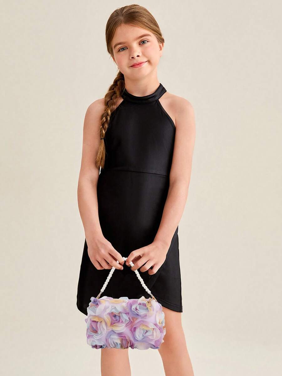 1个女童3D玫瑰花半透明宴会包，适合搭配连衣裙、旗袍、手提包 - 手提包 - 查看 1