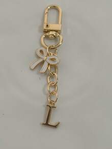 1pc White Exquisite Bow Tie Capital A-Z Letter Keychain Pendant Suitable For Bags, Backpacks, Car Key Pendants, Graduation Season, School Season, Small Gifts For Each Other, Suitable For Handbags, Backpacks, Keys,