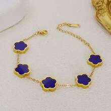 1 pieza Pulsera de flor de 5 pétalos de acero inoxidable de moda, regalo elegante para mejores amigas - Pulsera floral de doble cara - Ver 25