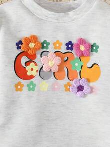 Two Pieces Set Of Girls' Letter Printed Lace Decoration Hoodie Paired With Lace Decoration Three-Dimensional Flower Casual Pants For Autumn And Winter