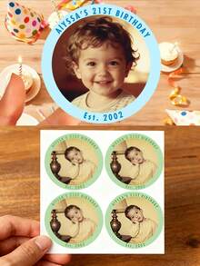 Customized Birthday Photo Stickers, Customized Party Labels, Gift Bag Stickers - Round Birthday Labels - Photo Birthday Stickers - Candy Stickers - Envelope Seals | 21st Birthday Stickers | 21st Birthday Party | Birthday Party Decorations | Birthday Party Favors - Party Stickers! - View 10