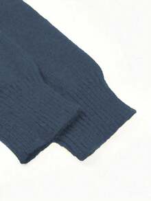 Women's Plus Size Knit Cardigan, V-Neck Drop Shoulder Long Sleeve Button Front Regular Fit Sweater Top, Suitable For Autumn/Winter - Dusty Blue - View 4