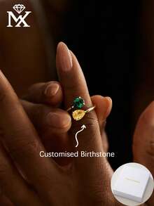 Customized Adjustable Birthstone Ring, Delicate Dual-Stone Ring, Personalized Birthstone Jewelry, Couple's Gift, Birthday And Anniversary Gift (For Her) - Multicolor - View 2