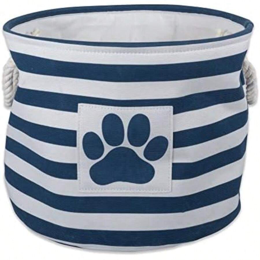 Bone Dry - Cesta de almacenamiento de juguetes y accesorios para mascotas DII para decoración del hogar y uso diario, gris (gris a rayas rectangulares)(Round Small Marina de rayas) - Multicolor - Ver 1
