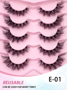 5 Pairs ENCHUW Natural Long Lashes, Transparent Band, 3D Fluffy & Soft False Eyelashes - Black - View 5