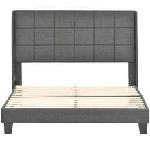 Upholstered Bed With Its Padded Headboard, Double Bed With Slatted Frame, 140x200cm, In Grey Linen, Medium Firm (With Spring Mattress) - Grey - View 1