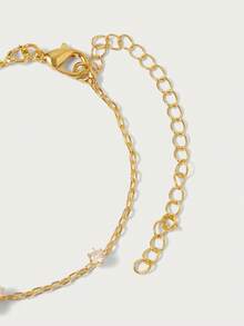 Glisma Brazalete estilo bohemio con cadena para la mano, accesorio delicado con cristal, anillo y piedras brillantes dorados para mujeres - Dorado - Ver 4