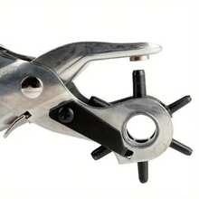 1 件装重型旋转皮革冲孔钳，带人体工学手柄和多尺寸冲头套装 - 手动杠杆机构，可精确冲出圆形/矩形/正方形/星形/心形/三叶草形孔 - 适用于皮带、表带、皮革工艺品、DIY 缝纫项目 - 建筑行业，无需电池