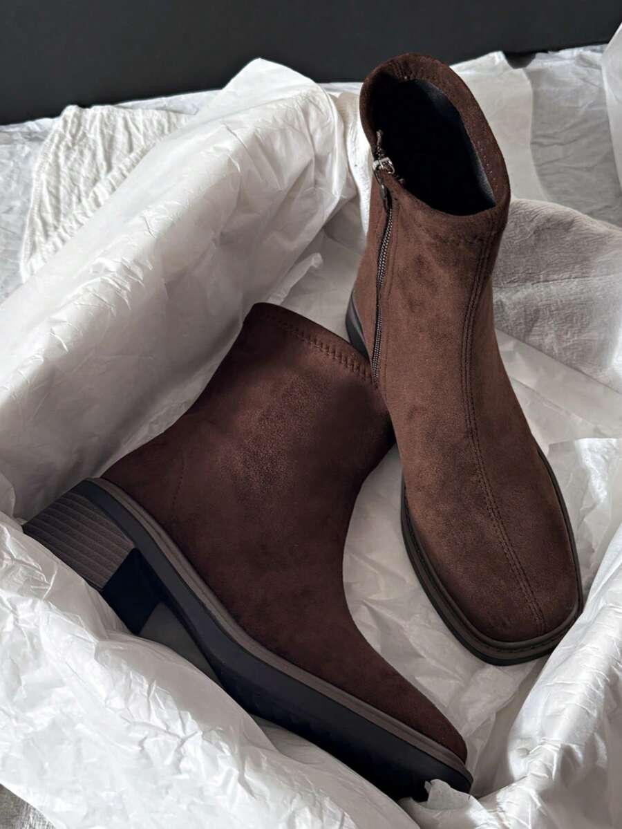 Botas de tobillo Chelsea planas de estilo retro para mujer, de temporada otoño/invierno, de tacón bajo, versátiles, con cremallera en la parte trasera, para primavera/otoño