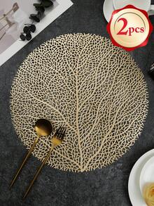 1/2/4/6pcs Gold Round Simple PVC Placemats, Washable, Easy To Clean, Wipe-Clean, Non-Slip, Holiday Wedding Party Dining Table Decor - Multicolor - View 10