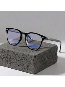 1 件男女通用经典方形返校黑色防蓝光眼镜，透明镜片，适用于电脑、电视、游戏、智能手机使用，保护眼睛免受视觉疲劳 - 黑+粉 - 查看 2