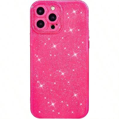 Oakxco For IPhone 14 Pro Case Glitter Cute Girly Bling Sparkly Phone Case For Women Girls Aesthetic Bright Color Shiny Sparkle Soft Silicone Glittery TPU Bumper With Camera Cover Neon Hot Pink