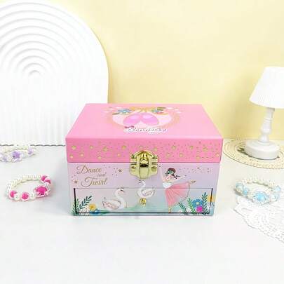 1pc Square Music Jewelry Box, Rotating Ballerina Paper Music Box, Cute Ballet Shoe Jewelry Storage Box With Drawer, Suitable For Storing Jewelry And Small Items, Ideal Gift For Valentine's Day, Wedding, Birthday