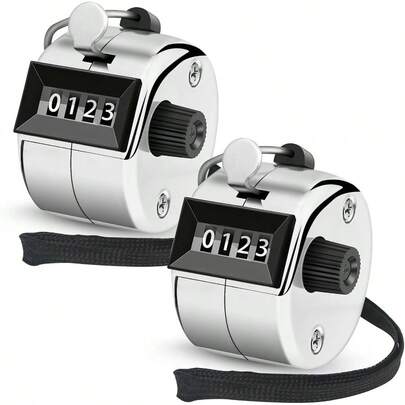 2 Pcs Clicker Counter, Hand Tally Counter With Large Display - Mechanical Pitch Counter Clicker Baseball, Inventory, People Counting, Events, Gym RepsSilver