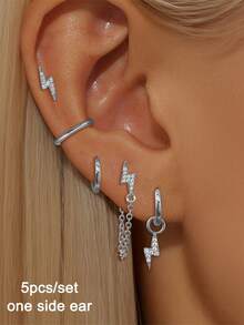 5 Pcs Showy 24K Gold Plated Cubic Zirconia Chain Drop Dangle Earrings For Women Hoop Earrings Women Lightning Stud Earrings Set