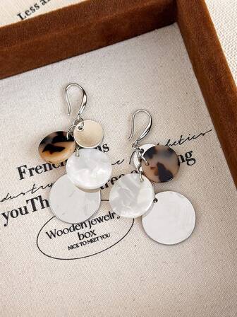 1pc Tortoiseshell Shell Tassel Earrings, French Fashion Luxury Ear Hooks