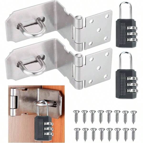 Cerrojos de 90 Grados de 4 inch, 2 Pcs Cierre de Acero Inoxidable con 2 Candado de 3 Dgitos, Pestillos de  En ngulo Recto, Pestillos de Puerta para Gabinetes, Puertas de Armarios Plata