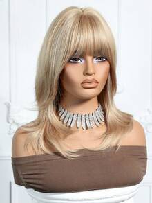 18-Inch Elegant Brown Long Curly Wig With Highlights And Bangs - Dark Roots To Light Tips Synthetic Hair Wigs For Women Daily Party Holiday Travel For Halloween And Christmas New Year Carnival Music Festival Cosplay ,Gifts For Girls,Summer Graduation Gifts,Ready-Made Gifts,Halloween Christmas Gifts - 金色 - 查看 4