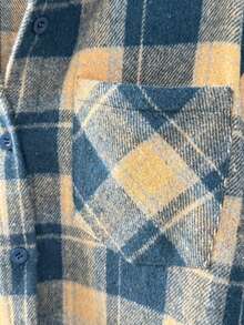 Women's Brushed Plaid Front Button Pocket Shirt, Casual Everyday Wear Spring - Retro Blue - View 4