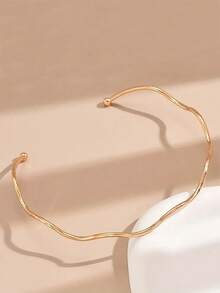 1pc Women Elegant Minimalist Choker Necklace, Iron Geometric Wavy Pattern Neck Ring, Perfect For Banquet, Party, Holiday And Daily Wear - Vàng - Xem 3
