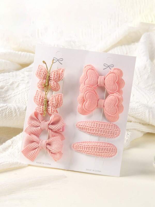 8Pcs/Set Assorted Cute Butterfly Bow Hair Clips Set For Girls And Kids Adorable Knitted & Textured Designs