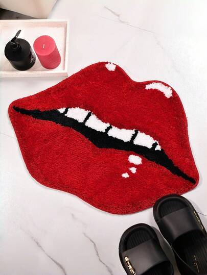 1pc Rood Lips Vloer Mat, Machine Washable Non Slip Polyester Fiber Area Rug, Schattige Biting Shaped Tapijt Home view 9