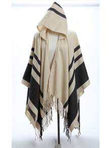2025 Hooded Cape Scarf Autumn Winter Men's And Women's Knit Tassel Hooded Scarf Coat - Beige - View 6