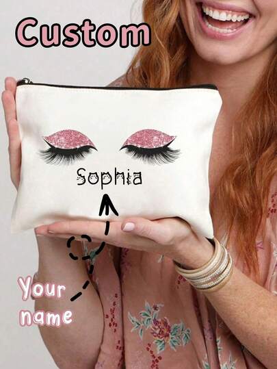 A Stylish Cosmetic Travel Bag Featuring A Design With Makeup Patterns - Lightweight, Foldable Zip Pouch Suitable For Cosmetics, Toiletries, And Pens - Easy To Wipe Clean, An Ideal Gift For Women, Makeup Pouch Travel Essentials Holiday Vacation Makeup Bag Makeup Organizer Travel Bag For Women