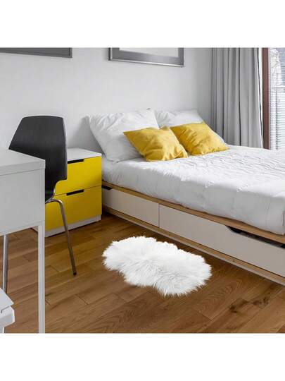 Molain Bench Cushion, Fluffy Carpet, Wit Zachte Faux Fur, Bedroom, Balcony, Couch, Reading Corner, Plush Mini Car Chair, Seat Cover, Hallway, Fireplace, Living Room, Vloer ations (50 Cm Oval) view 5