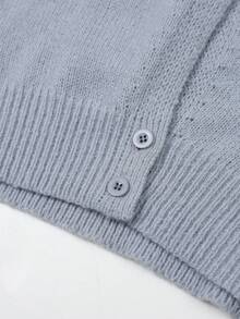 1pc Girl & Girls Casual Outdoor Solid Color Round Neck Long Sleeve Knitted Half-Zip Sweater, Suitable For Autumn/Winter - Grey - View 6