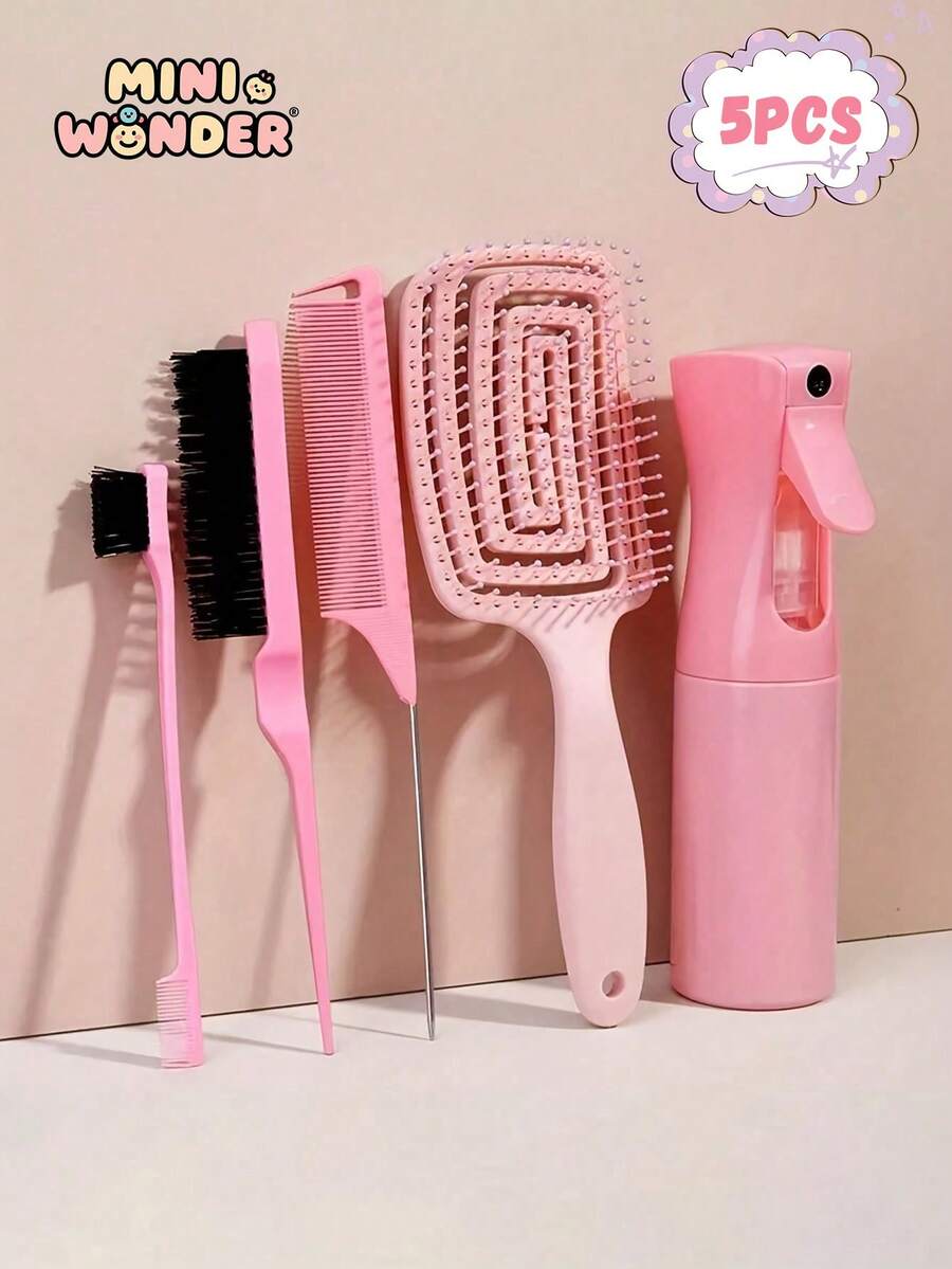 5pcs/4pcs/2pcs Comb Set, 6.8oz/200ml Continuous Fine Mist Spray Bottle, Suitable For Adult And Girl Hair, Fun Combs, Rat Tail Comb Edge, Suitable For Hairstyling And Hairstylists - Multicolor - View 1