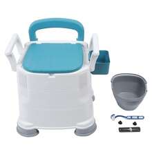 Bedside Commode Toilet 3 Height Adjust Portable Toilet Chair Prevent Slip - Blue and White - View 7
