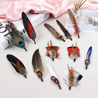 Hat Natural Feathers - 12 Pcs Colorful Real Feathers For DIY Fedora, Cowboy, Christmas Party, Oktoberfest, Trilby Hats