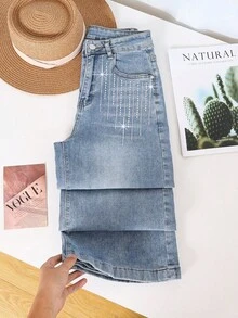 HIMARRI Lindos jeans vaqueros largos acampanados para mujer, de alta elasticidad, estilo elegante e informal con adornos de diamantes de imitación. - Azul - Ver 4