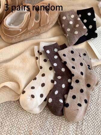 3 Pairs Women's Vintage Style Thickened Mid-Calf Socks, Versatile & Warm