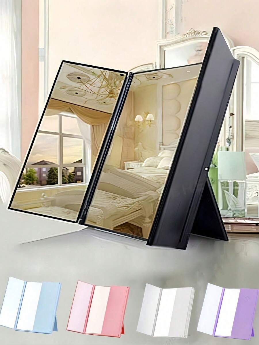 Espelho de maquiagem dobrável em três partes (sem iluminação), ideal para dormitórios, penteadeiras e escritórios. Prático para maquiagem, acessível e pode ser usado como decoração de quarto, acessório para viagens e para o quarto. - Multicolorido - Ver 1