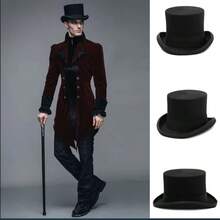 Classic Vintage Black Top Hat,Felt Texture,Durable Polyester Material,Solid Color Hard Top,Retro Formal Style,Suitable For Halloween,Steampunk Party,Formal Dance,Men's Formal Occasions,Cosplay Events,Retro Themed Gatherings - Multicolor - View 1