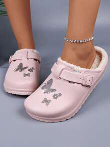 Women's Thermal Lined Winter Slippers, Beige Non-Slip Indoor/Outdoor Adjustable Strap Slippers, Lightweight & Comfortable, Made Of EVA Material For Warmth & Breathability, Suitable For Cold Floors; Soft & Comfortable Insole, Suitable For Home, Kitchen, Office; Easy-To-Clean Non-Slip Outsole. - Pink - View 5