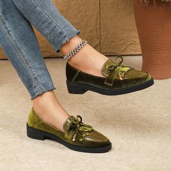 Damen Ballerinas mit Schleife, verspielt, elegant, modisch, neutral, für den Arbeitsweg, Lässig, Boho, mit dicker Sohle, spitzer Zehenpartie, Keilabsatz, geeignet für Büro, Party, Urlaub, Innen- und Außenbereich, für alle Jahreszeiten