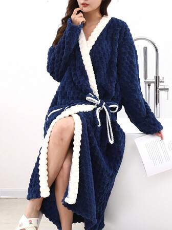 1pc Women's Coral Fleece Robe, Extra Long & Thick, Warm