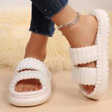 Slippers For Women Double Straps Plush Shoes Fall Winter Slippers Cotton Fuzzy Slippers Bedroom Slippers Open Toe Memory Foam Indoor House - trắng - Xem 10